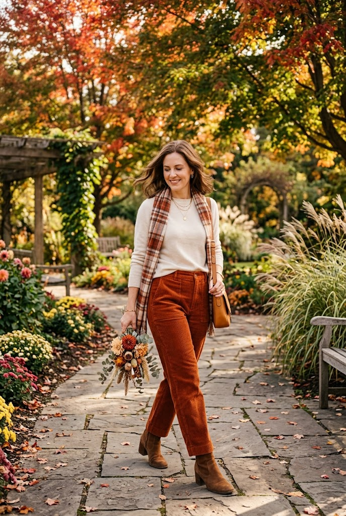 Corduroy Pants with a Lightweight Sweater