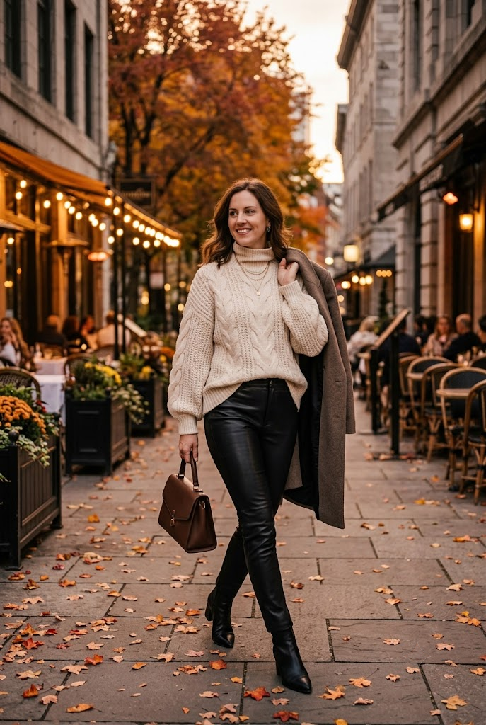 Leather Pants with an Oversized Knit