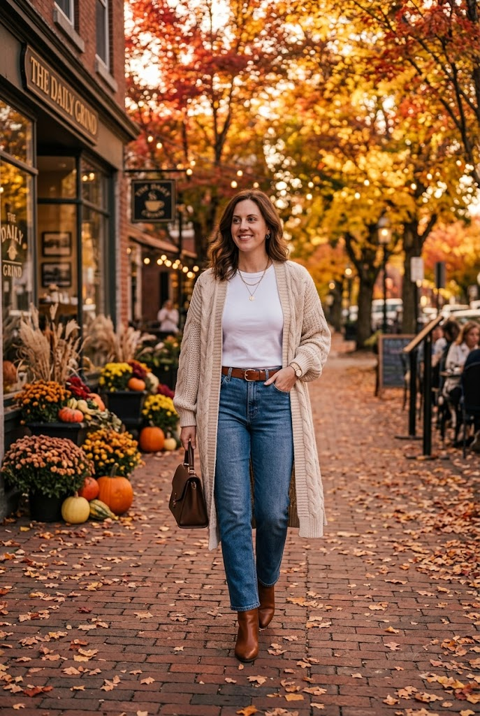Long Cardigan and Basic Tee Outfit