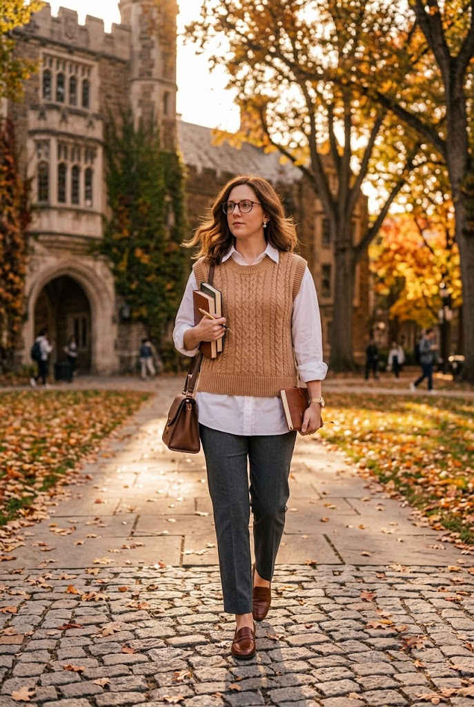 Sweater Vest Layered Over a Button-Down Shirt