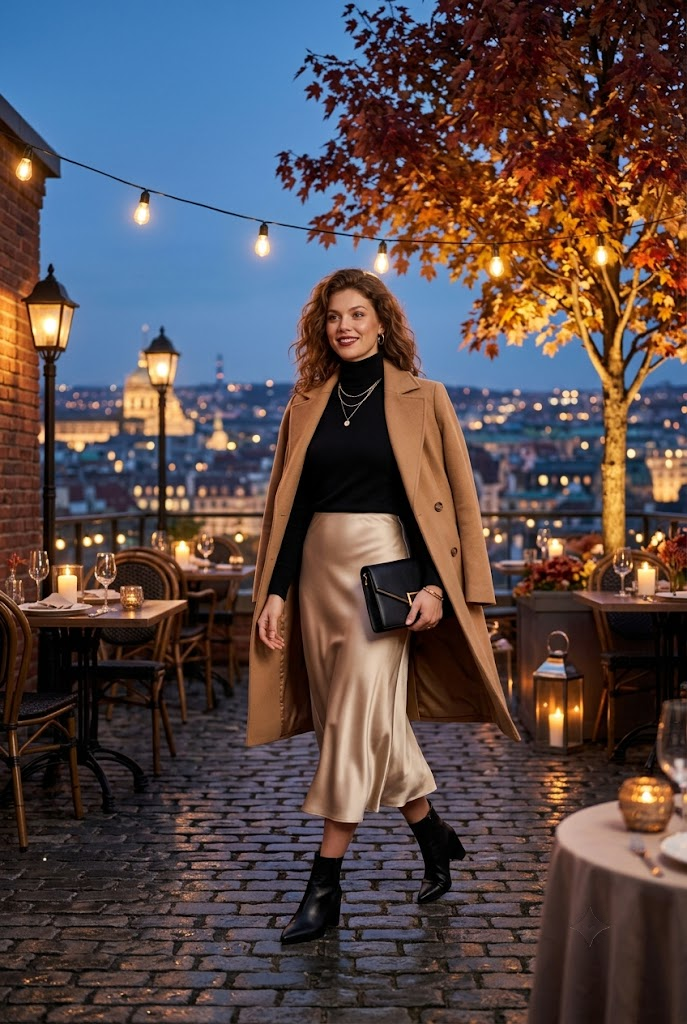 Date Night Fall Outfit with a Satin Skirt