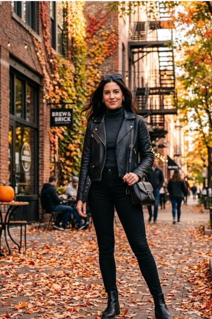 Leather Jacket and Black Skinny Jeans