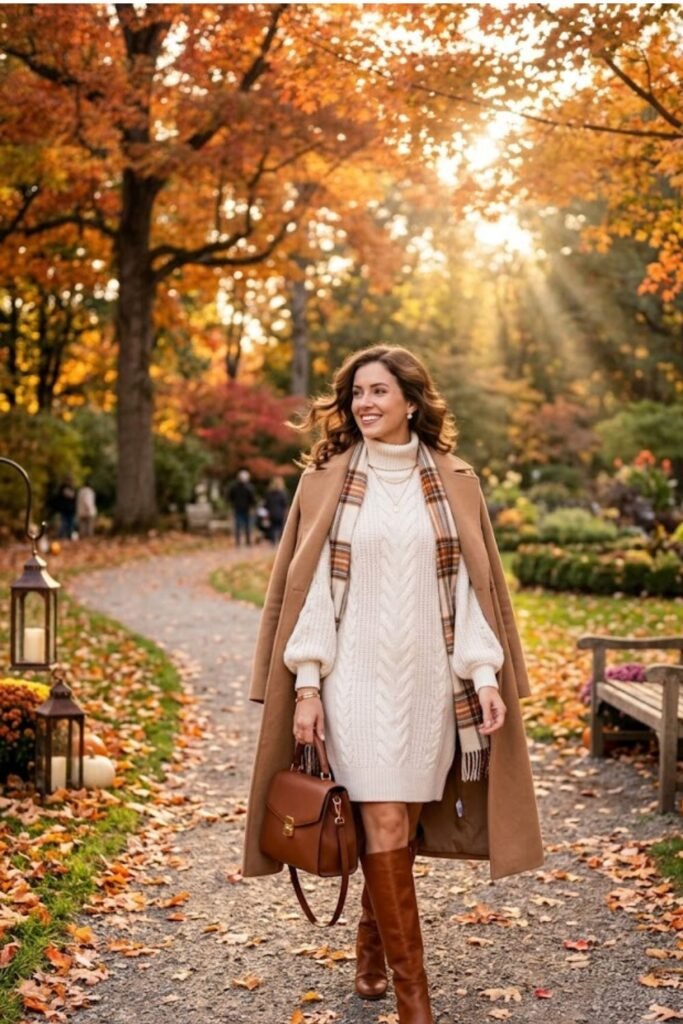 Chunky Knit Sweater Dress with Knee-High Boots